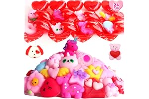 FUNNYB&G Valentine Mochi Squishy Toys - 24pcs Kawaii Squishies Toys Filled Hearts with Valentine Cards for Kids Classroom - Stress Relief Fidget Toys For Kids Valentine's Day Party Favor Exchange Gift