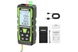 Huepar 3‑in‑1 Laser Measurement Tool + Green Cross Laser Lines + 6.5 ft Tape Measure, Voice Broadcast, 400 ft/120M Rechargeab