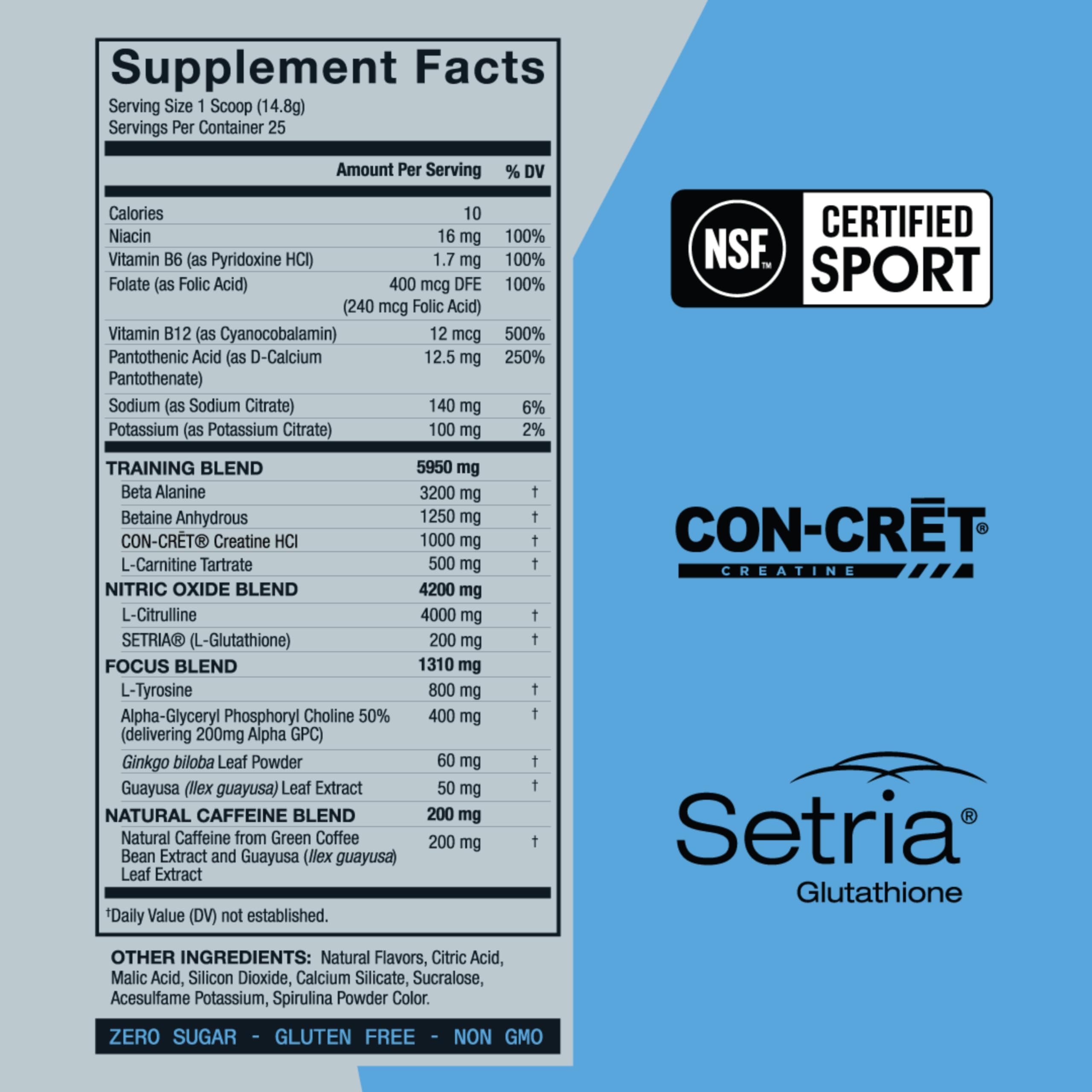 ZOA Zero Sugar Pre Workout Powder, Wild Berry - NSF Certified for Sport with Electrolytes, Creatine, Beta Alanine, Ginkgo Biloba, 200mg Caffeine - 25 Servings