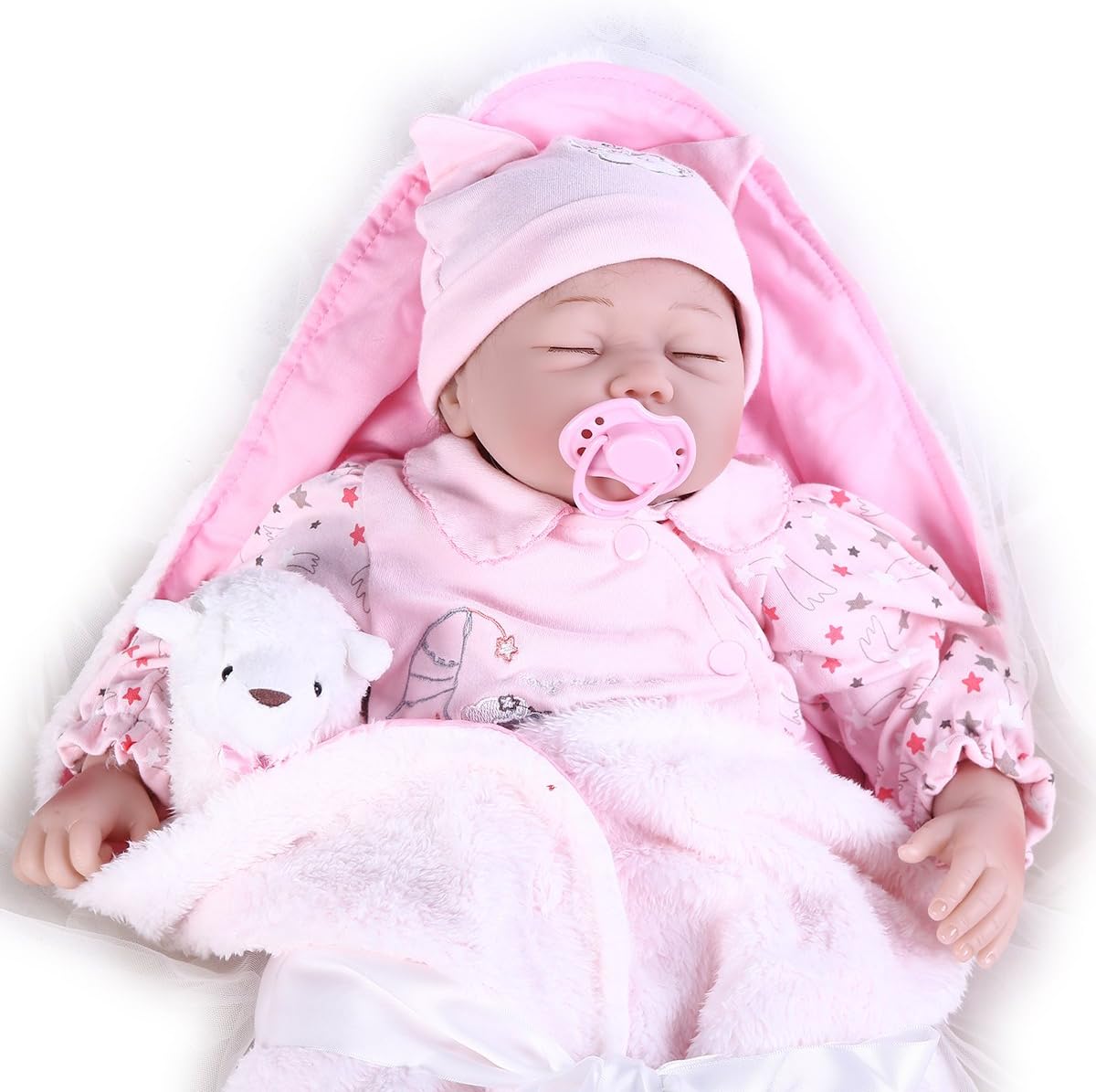 Pompon Realistic Baby DollS Toys Lifelike Reborn Baby Dolls 22 inch Newborn Baby Doll Girl Playmate Birthday Gift Silicone Baby Doll with little Toys