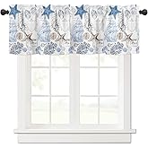 Coastal Valance Curtains for Bedroom Living Room Nautical Starfish Blue Seaweed Roman Shades for Windows Underwater World Curtains & Drapes Aesthetic Kitchen Window Curtains Over Sink 54x18in,1 Panel