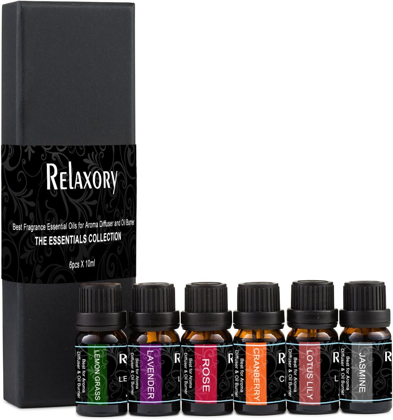 Relaxory 6 in 1 Fragrance Essential Oil 10ml Lavender Rose Lemon Grass Jasmine Cranberry Lotus Lily Starter Gift Set