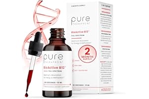 PURE THERAPRO RX Pure TheraPro BioActive Vegan Methylated Vitamin B12 Sublingual Liquid Methylcobalamin, Hydroxocobalamin & Adenosylcobalamin 1,000 mcg per Drop (5 Drops = 5,000mcg / 2 Month Supply) 10 ml