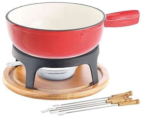 Rosenstein & Söhne Käsefondueset: Käsefondue-Set aus emailliertem Gusseisen, Ø24 cm (Käsefonduetopf)