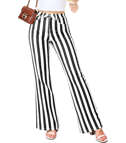 Magrank Lady Black Striped Jeans Women High Waist Stretchy Street