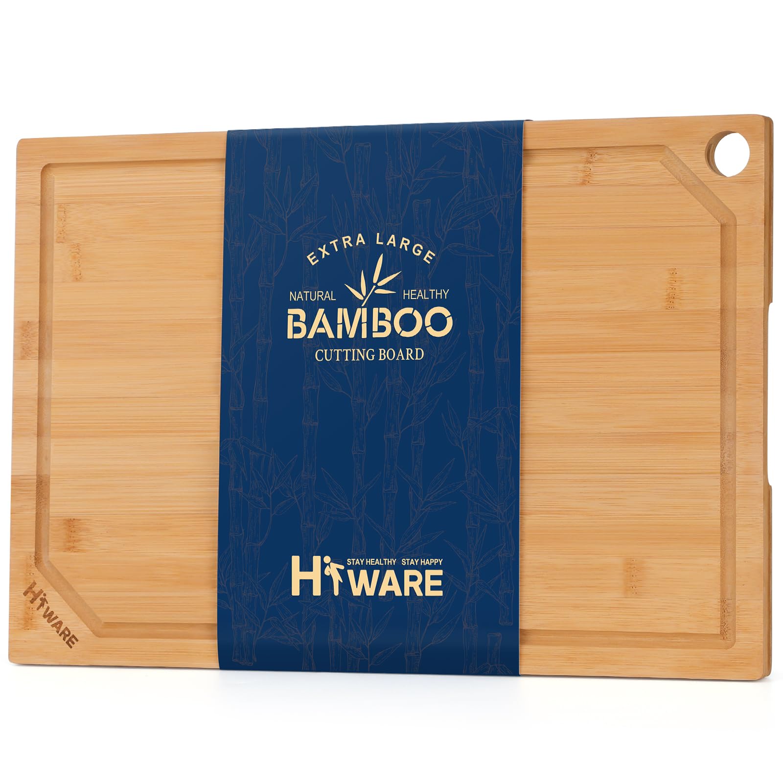 Photo 1 of Hiware Extra Large Bamboo Cutting Board for Kitchen, Heavy Duty Wood Cutting Board with Juice Groove, 100% Organic Bamboo, Pre Oiled, 18" x 12"