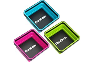 DURATECH Magnetic Foldable Parts Tray Set, 3 Pack Collapsible Silicone Tool Tray Set with Double-Sided Magnetic Base for Organizing Screw Bolts Nuts Washers Pins and Other Small Metal Parts
