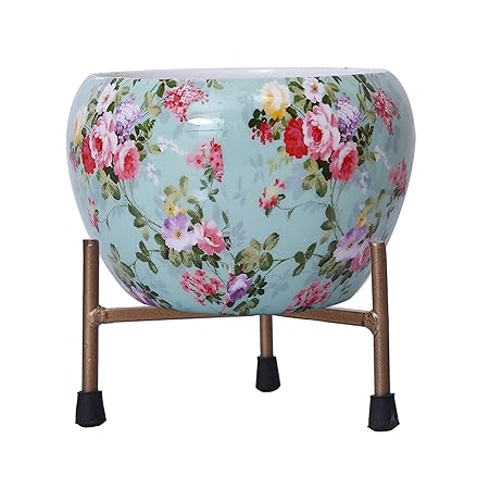 CINAGRO - Designer Floral Plant Pot with Stand, Suitable for Indoor, Outdoor Plants - Durable, Rust Free.