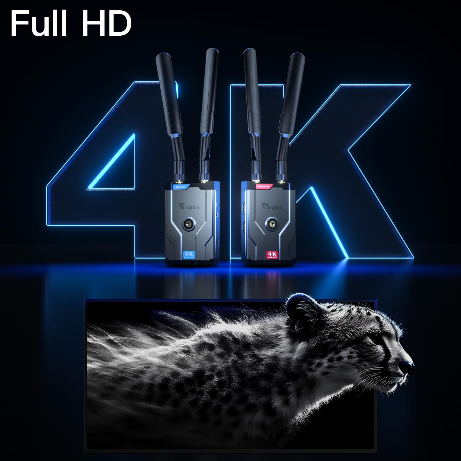 Pro 4K Wireless HDMI Transmitter and Receiver, 500FT/60MS Low Latency HD Extender Kit with HDMI Loop Out, 2.4/5GHz Dual-Band Full HD for Video Tx&Rx Camera/Laptop/Monitor/TV/Projector/Netflix