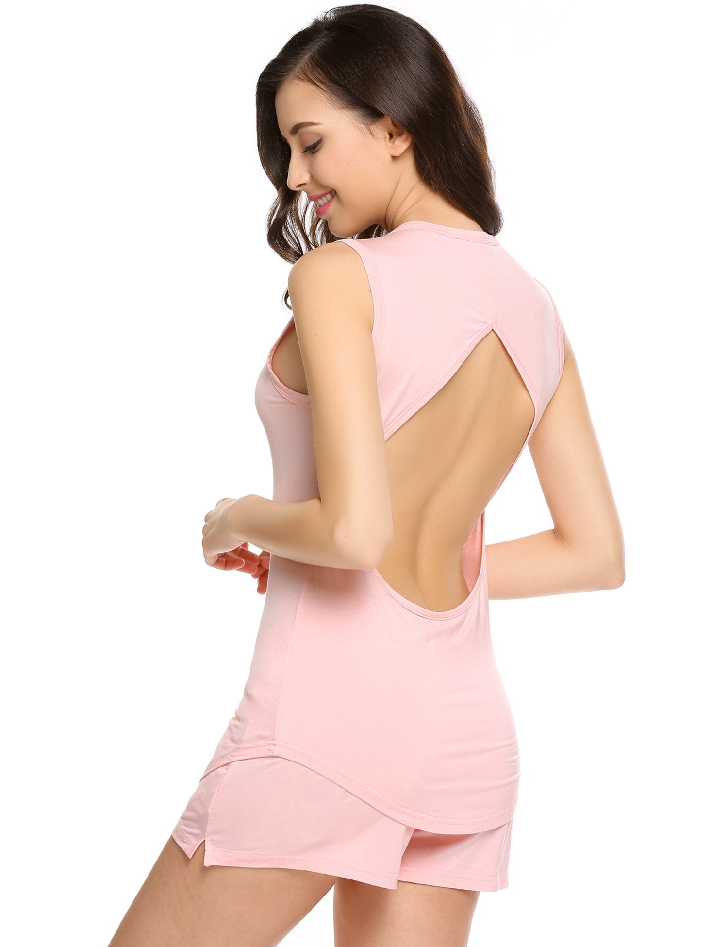 Avidlove Womens Sexy Sleeveless Solid Slim Backless Sleepwear Nightwear Pajamas Set