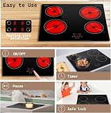 Karinear Ceramic Hob 4 Zone 60cm Electric Cooker Pause Function Safe Lock view 5