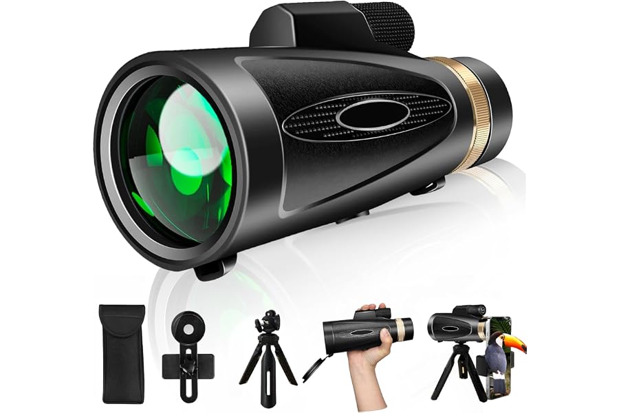 Monocular Telescope 80X100 HD High Power with Smartphone Adapter Tripod Larger Vision Monoculars for Adults with BAK4 Prism & FMC Lens Suitable for Bird Watching Hiking Camping Wildlife-Black