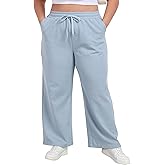 A-Wintage Women's Plus Size Wide Leg Sweatpants Elastic Waist Baggy Drawstring Lounge Pants with Pockets