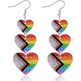 Mintolex LGBTQ Rainbow Pride Earrings for Women Triple Love Heart Earrings Dangling Gay Lesbian Bisexual Transgender Jewelry Accessories for Pride Month
