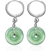 Jade Earrings Natural Jade Vintage Donut Handmade Earrings for Women Sterling Silver Dangle Hook Earrings Minimalist Drop Earrings Lucky Jewelry Gift for Mom Her Girls