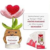 Gossby Handmade Positive Heart Flower Crochet - Sometimes You Forget You're Awesome - Inspirational Gift for Women - Birthday, Appreciation, Positive Gift for Teacher, Mom, Friend, Coworker