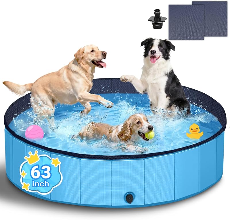 T2Y Dog Paddling Pool 160x30cm Large 5mm PP Board Quick Setup Drain Blue