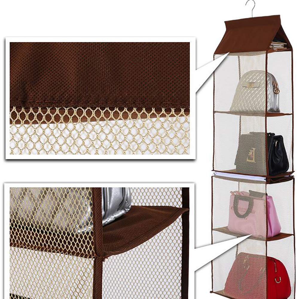 ixaer Detachable Hanging Handbag Organizer Purse Bag Collection Storage Holder Wardrobe Closet Hatstand 4 Compartment (Brown)