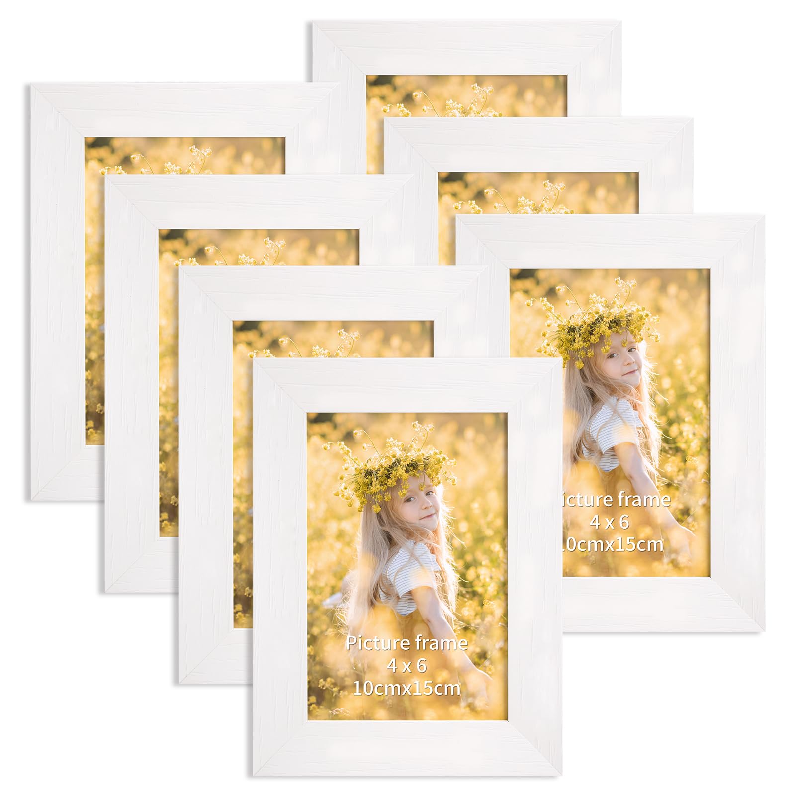 Vasemouh 6x4 Photo Frames Set of 7, White 4x6 Picture Frames for Photos, Prints and Artworks, Tabletop & Wall Mounting