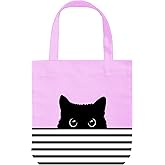 Purple Tote Bag - Cat Lover Gifts for Women - Black Cat Gifts for Cat Lovers - Happy Birthday Bags - Reusable Canvas Tote Bag (Purple Cat)