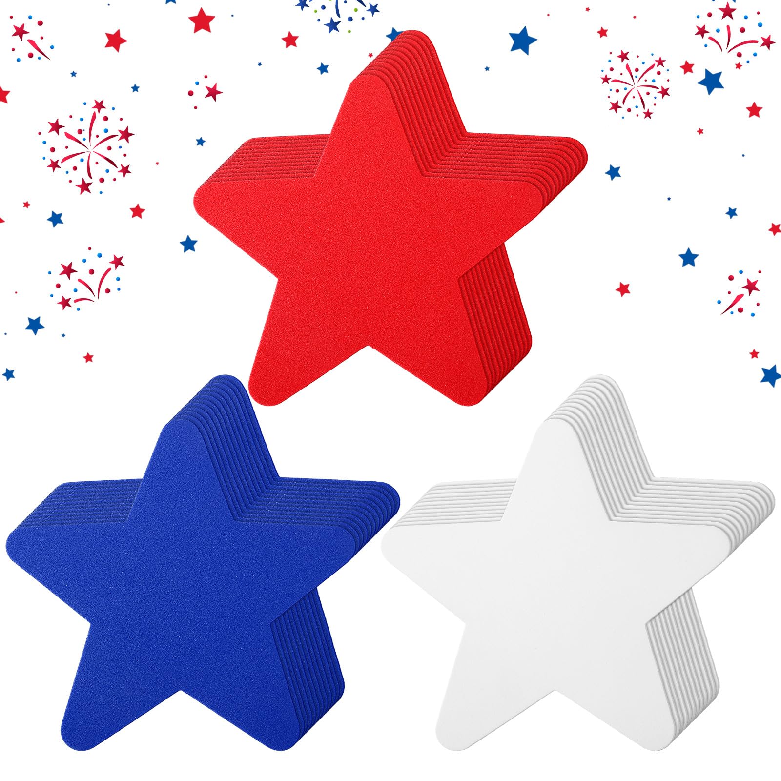 Photo 1 of **ALSO INCLUDES LIGHT BLUE,BURGUNDY AND YELLOW STARS**Anglechic 72 Pcs Large Patriotic 4th of July 6 Inch EVA Foam Star Shape Cutouts Sticker Bulk Red White and Blue Bulletin Board Decorative for Crafts DIY Memorial Independence Day Party Favors