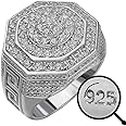 HarlemBling Solid 925 Sterling Silver Men's Ring Iced Flooded Out Ring - Icy Hip Hop Octagonal Cluster Men's Ring - Large 18mm