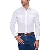ELY CATTLEMAN Men's Long Sleeve Solid Western Snap Shirt, White, X-Large Tall