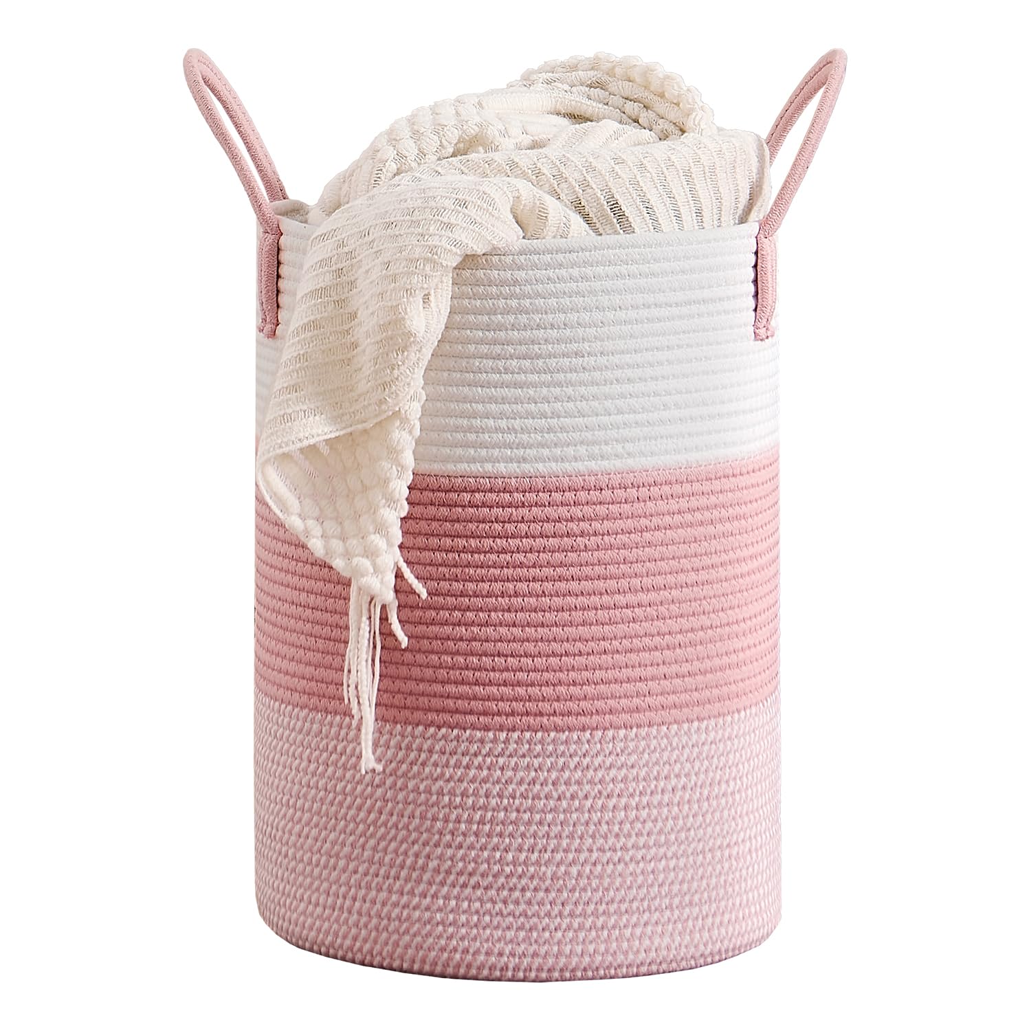 Photo 1 of CLHMILY&Z 40L Laundry Basket Round Storage Rope Basket - 13x18 Inches - Pink Hamper in Bedreoom and Cute Storage Bin for Blankets, Toys, and Nursery Essentials