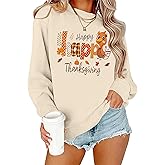 Wudlads Happy Thanksgiving Sweatshirts for Women Pumpkin Letter Graphic Shirts Fall Thankful Long Sleeve Pullover Tops