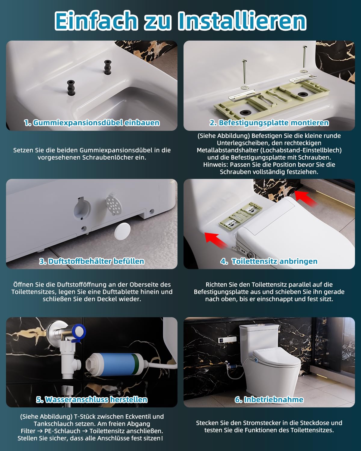 Smart WC-sitze mit Bidet Funktion, Bidet Toilettensitz mit Düse, Japanische Toilette Sitz Beheizbare Klobrille, Dusch WC mit Warmwasser und Trockner, Toilette mit Automatikdeckel und Aromafunktion 7