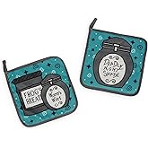 The Nightmare Before Christmas Jack and Sally Cotton Pot Holders, Set of 2 | Heat Resistant Gloves, Hot Pads for Cooking and Baking | Disney Kitchen Accessories and Household Items, Housewarming Gift