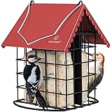 Kingsyard Double Suet Bird Feeder with Weatherproof Roof & Perch, All Metal, Suet Cakes Cage Bird Feeder for Outdoors Hanging