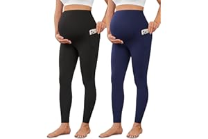 VALANDY Creamlush 2 Pack Women's Maternity Leggings with Pockets Over The Belly,Soft Comfy Active Yoga Lounge Pregnancy Pants