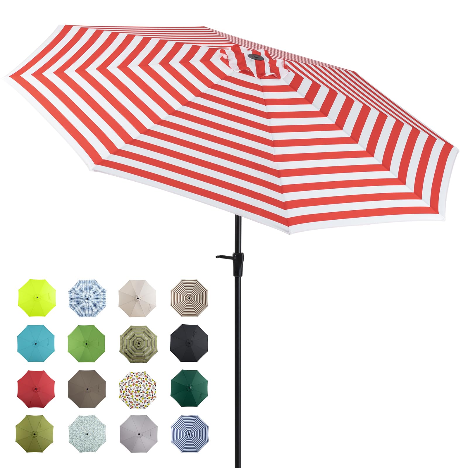 Tempera 9ft Patio Market Outdoor Table Umbrella with Auto Tilt and Crank, Large Sun Umbrella with Sturdy Pole & Fade Resistant Canopy, Easy to Set, Red White Stripe Image