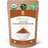 Spicy Organic Ceylon Cinnamon Powder 8 oz, USDA Organic Pure True Cinnamon | Ground Ceylon Cinnamon from Sri Lanka, Cinnamomum Verum, Kosher, Non-GMO, Gluten Free, for Coffee, Tea, Oatmeal and Baking