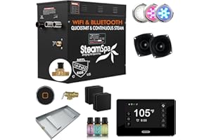 SteamSpa Steam System 12kW Steam Shower Generator with Bluetooth Wifi, Quickstart Continous Steam, Advanced Touch Pad Screen, Chroma Lights, Drain Pan and Auto Drain Black RVBS1200BK-A