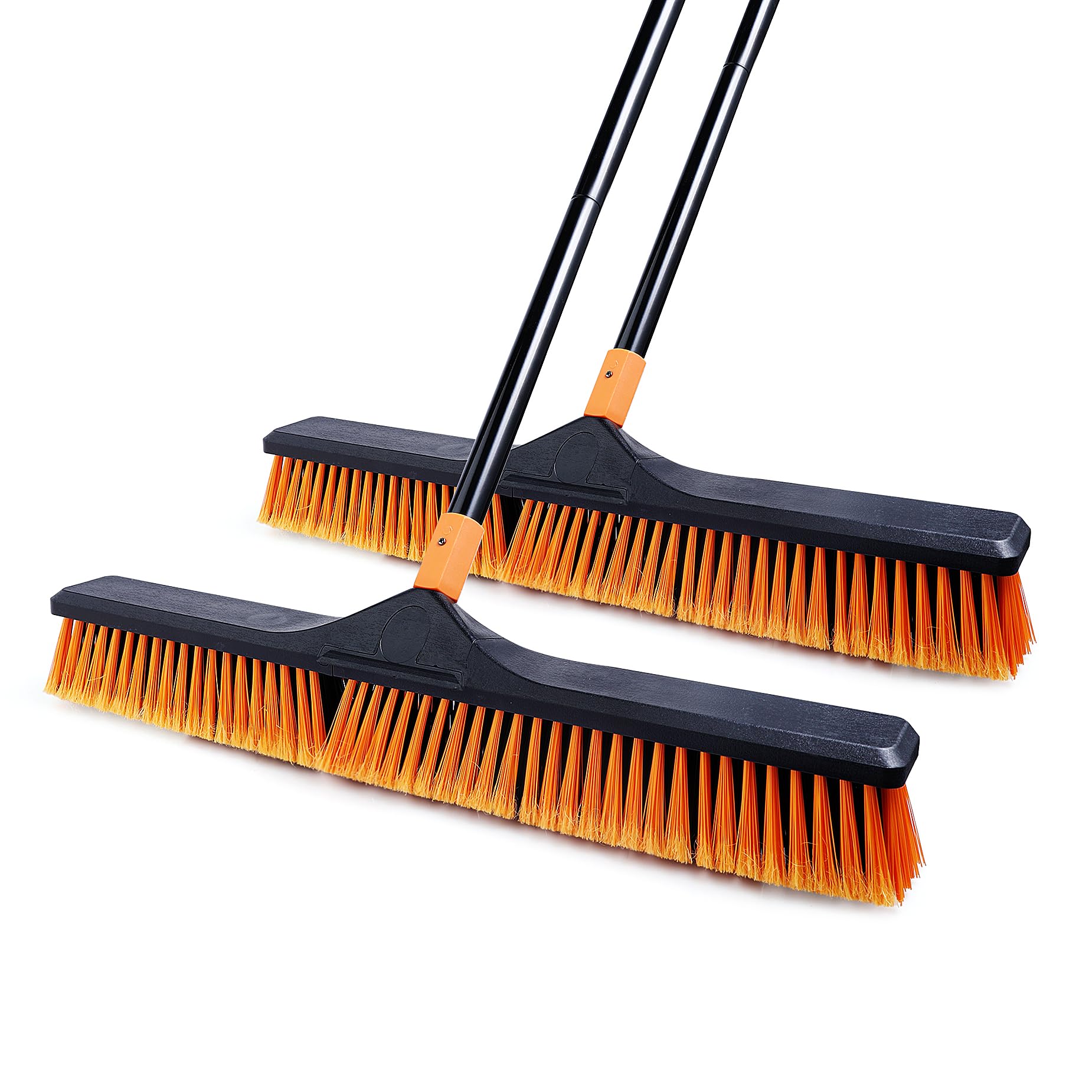 24”Push Broom Brush for Floor Cleaning with 65” Long Handle and Stiff Bristles, Heavy Duty Brush for Shop, Deck, Garage, Concrete,Indoor and Outdoor Broom 2 Set,Orange