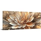 iKNOW FOTO Modern Abstract Shiny Flower Wall Art Brown and Gold Floral Botanical Canvas Print for Living Room, Bedroom, Home Office Decor, Contemporary Wall Art Ready to Hang 20x48 Inches