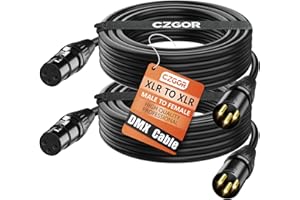 Czgor DMX Cable 25ft 2 Pack, Flexible 3 Pin Gold-Plated XLR Male to Female Cables Wire for Stage Lighting Signal XLR Connection Compatible with Stage Light, Par Lights, Spotlight Input & Output
