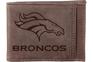 Team Sports America NFL Denver Broncos Front Pocket Slim Wallet for Men | Minimalist Leather RFID Blocking Bifold Card Holder with Money Clip | Officially Licensed Stamped Logo