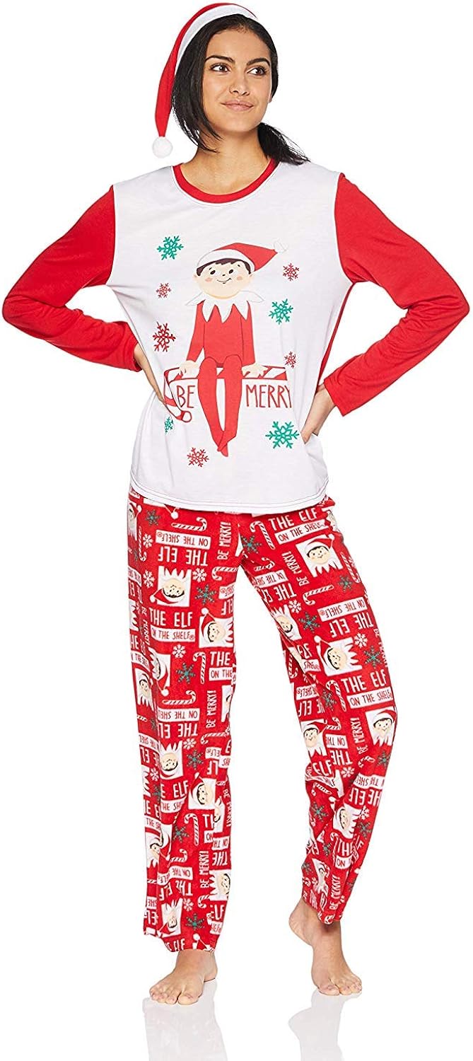 The Elf on the Shelf Women's Family Sleepwear Collection with Santa Hat, (1XL, Mercury red/Adult