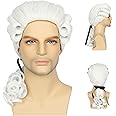 Miss U Hair Men White Colonial Powdered Wig Long Curly White Funny Wigs for MenParty Halloween