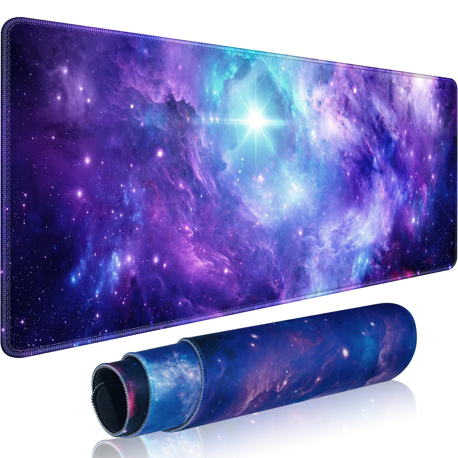 Photo 1 of KMLVILE Galaxy Gaming Mouse Pad Large,XL Desk Pad Computer Mouse Pad for Keyboard with Stitched Edges, Anti-Slip Base,Waterproof Mousepad,Big Mouse Pad for Gamer,Office &Home(Purple,31.5" x 11.8")
