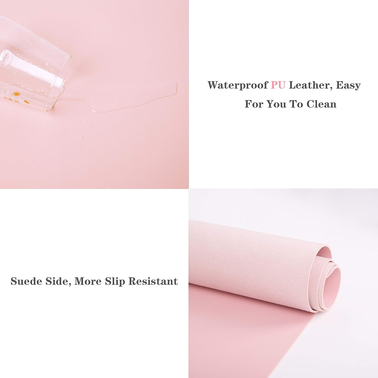 Non-Slip Desk Pad, Waterproof PVC Leather Desk Table Protector, Ultra Thin Large Mouse Pad, Easy Clean Laptop Desk Writing Mat for Office Work/Home/Decor(Pink, 23.6" x 13.7") : Office Products