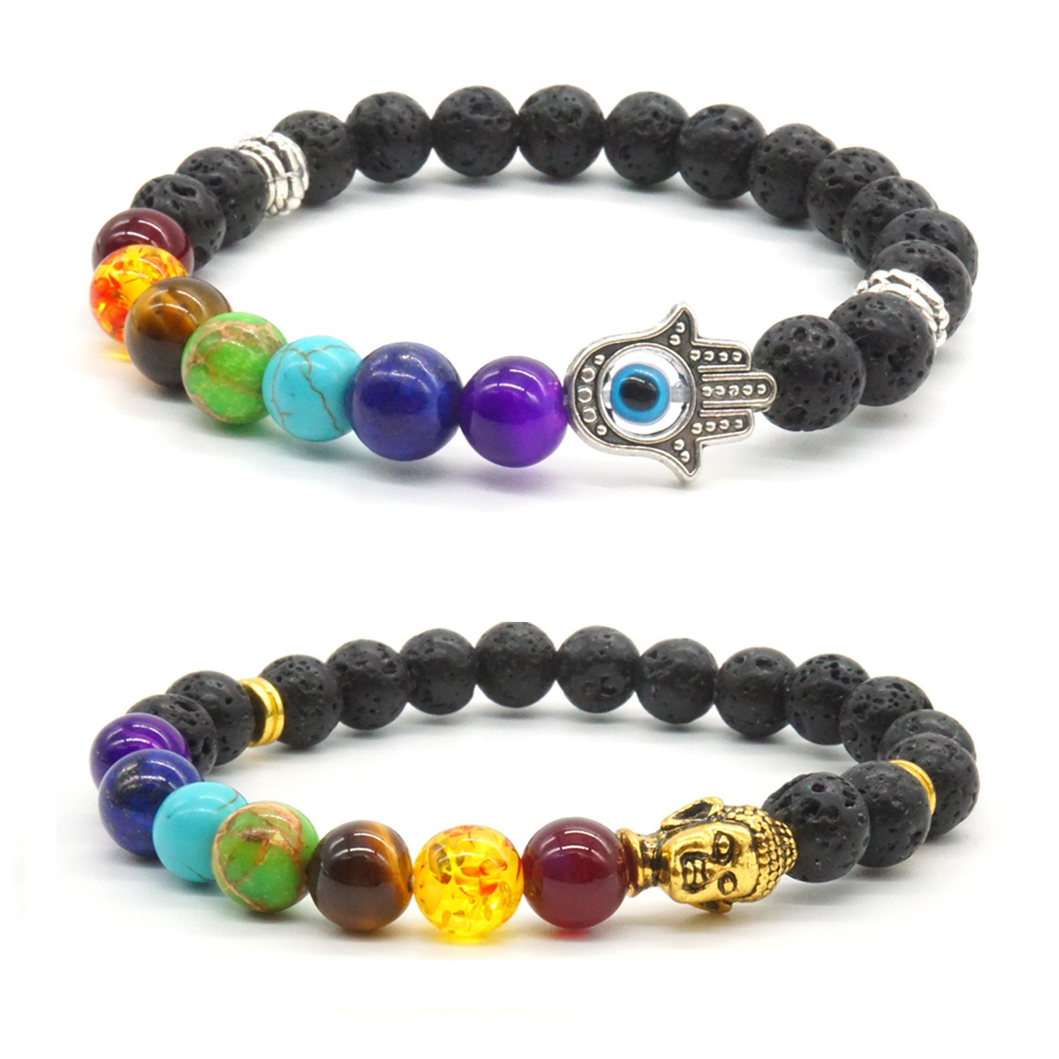 Jubling 2X Men Woman Bracelet Set Buddha Bracelet Partner Bracelet Colored Agate Stone Bracelet Lovers