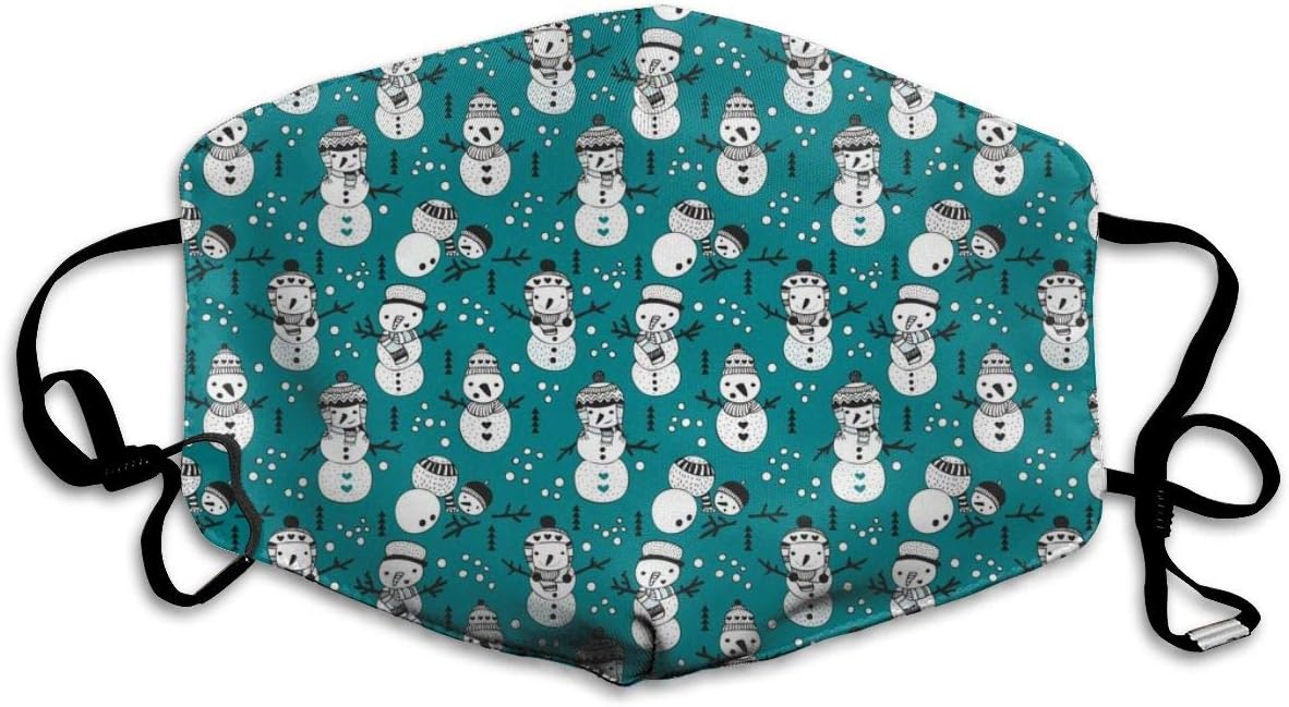 Cute Winter Snowman Sweet Snow Woodland Design With Snow Puppet In Black And White And Teal Blue Anti-Dust Flu and Saw Reusable Cotton Mask,Cute Unisex Face Mouth Mask for Kids Teens Men Women