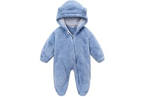 Dcohmch Newborn Baby Boy Girl Fleece Jumpsuit Snowsuit Long Sleeve Hooded Zipper Closure Coat Warm Winter Clothes