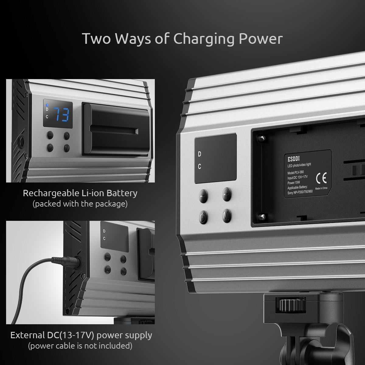 ESDDI LED Camera/Camcorder Video Light Panel for Lighting in Studio or Outdoors, 3200K to 5600K Variable Color Temperature, Ultra Thin Anodized Aluminum Housing