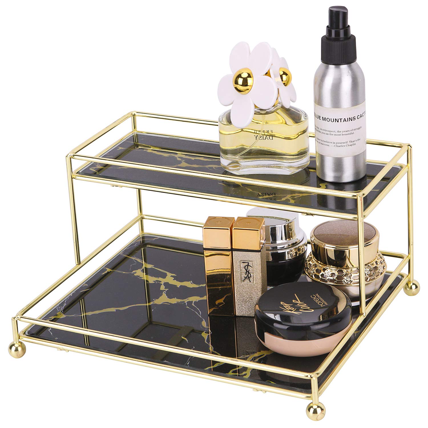 Amazon.com: Zosenley Makeup Organizer, 2-tier Glass Vanity Tray for