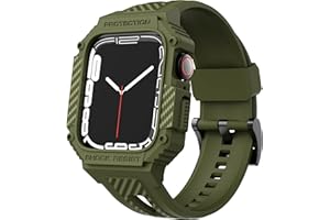 GELISHI Bands Compatible with Apple Watch 9/8/7 45mm, Rugged Men Sport Band with Protective Case for Apple Watch SE 44mm Series 6/5/4/3 42mm